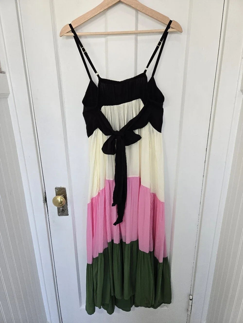 Kate Spade Bow Solids Tiered Midi Dress Size M Colorblock Pink & Green Preppy